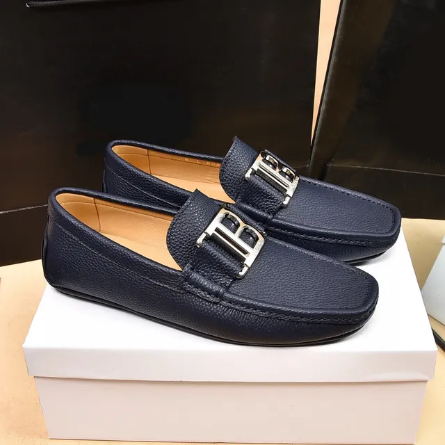 Balmain B-Court Bleu marine Cuir Peppled Mocassins 9