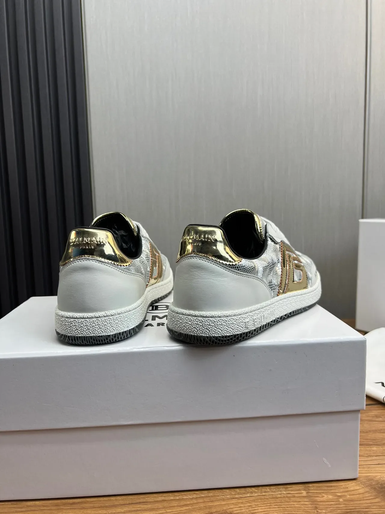 Balmain B-Court White Silver Gold Metallic Lifestyle Sneakers 4