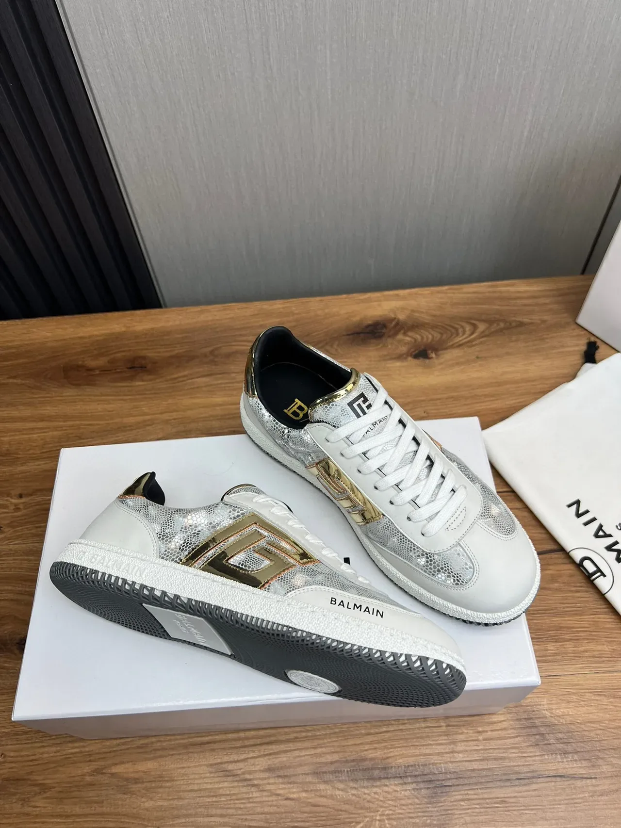 Balmain B-Court White Silver Gold Metallic Lifestyle Sneakers 5
