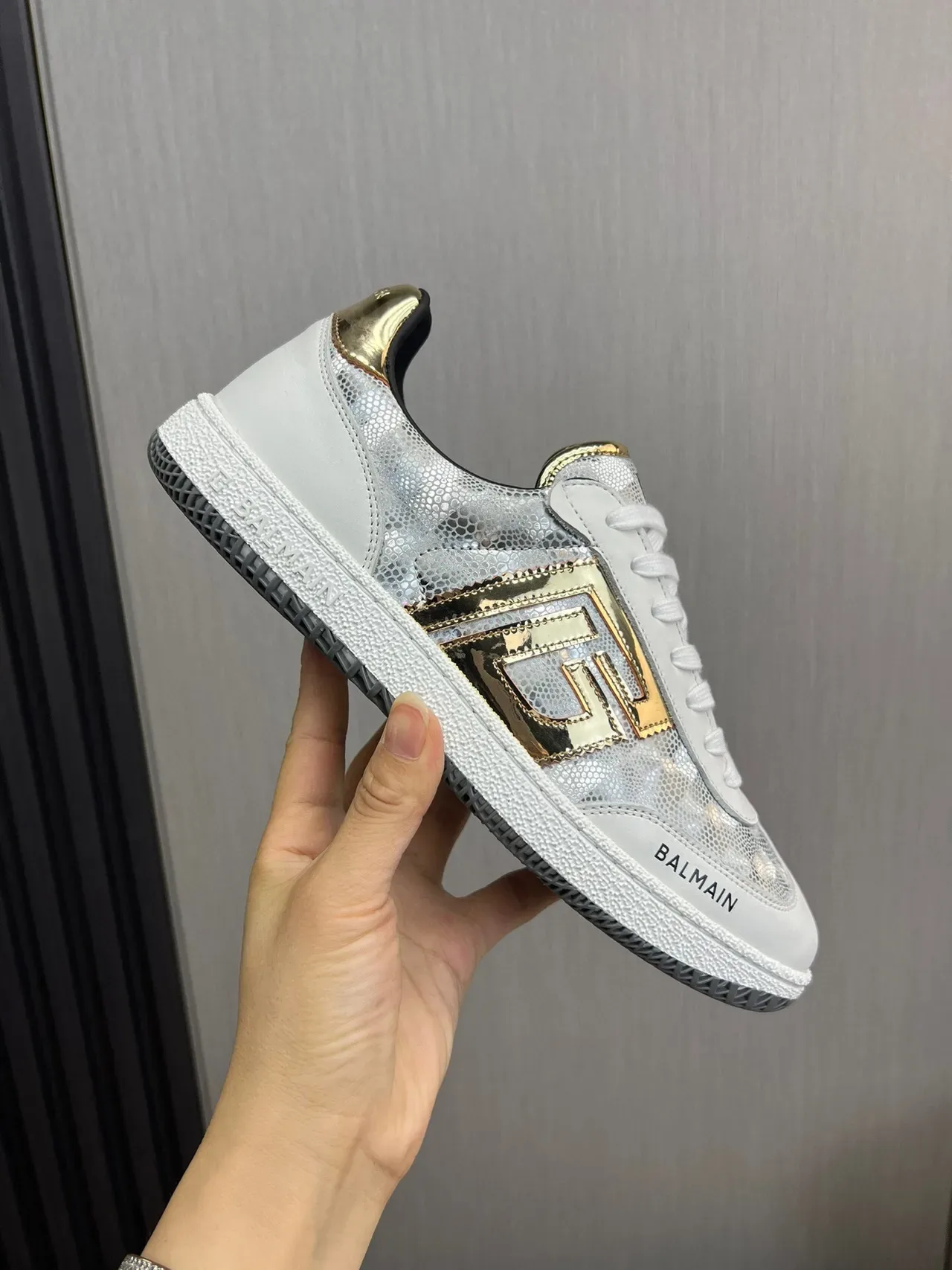 Balmain B-Court White Silver Gold Metallic Lifestyle Sneakers 6