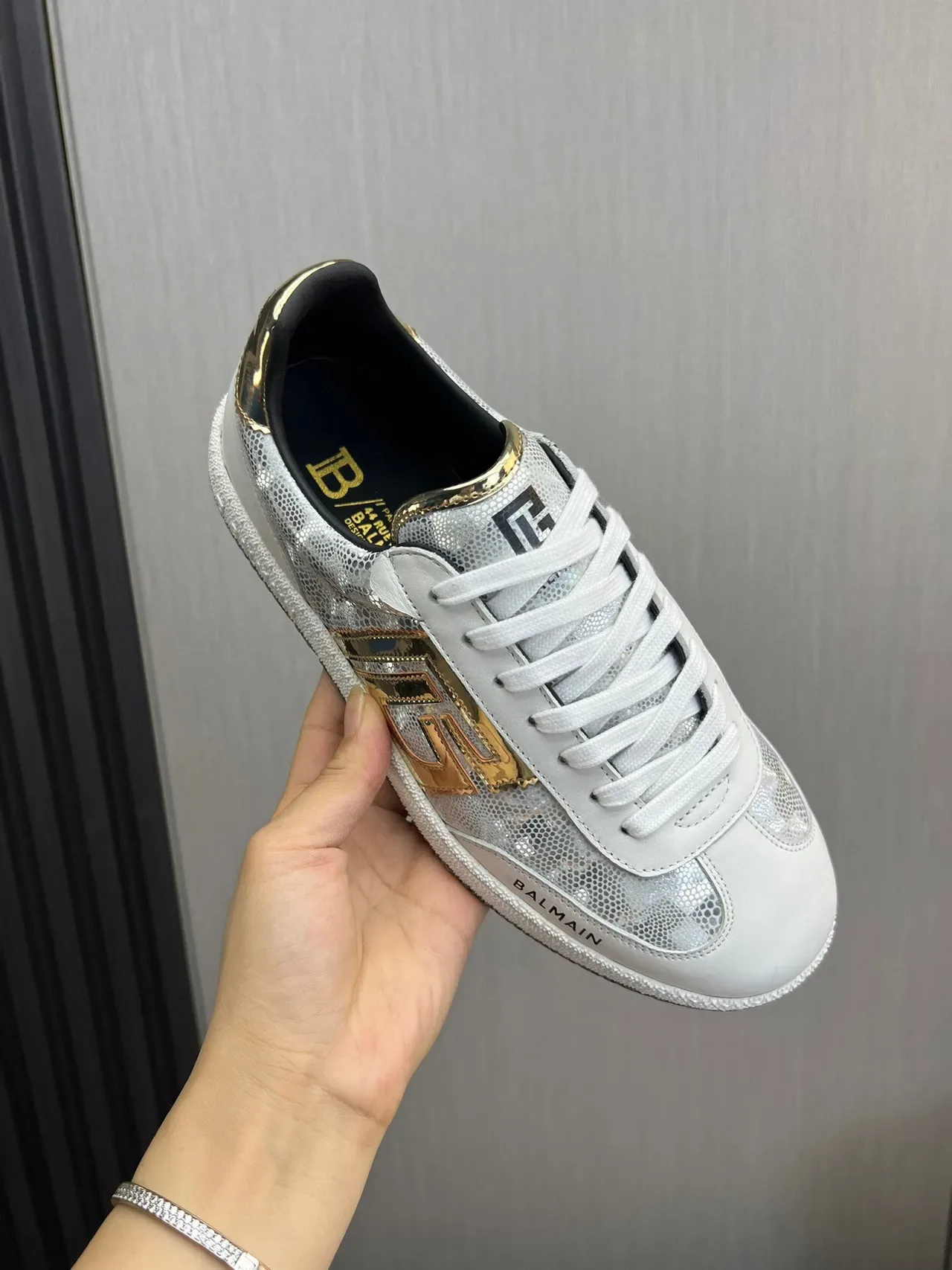 Balmain B-Court White Silver Gold Metallic Lifestyle Sneakers 7