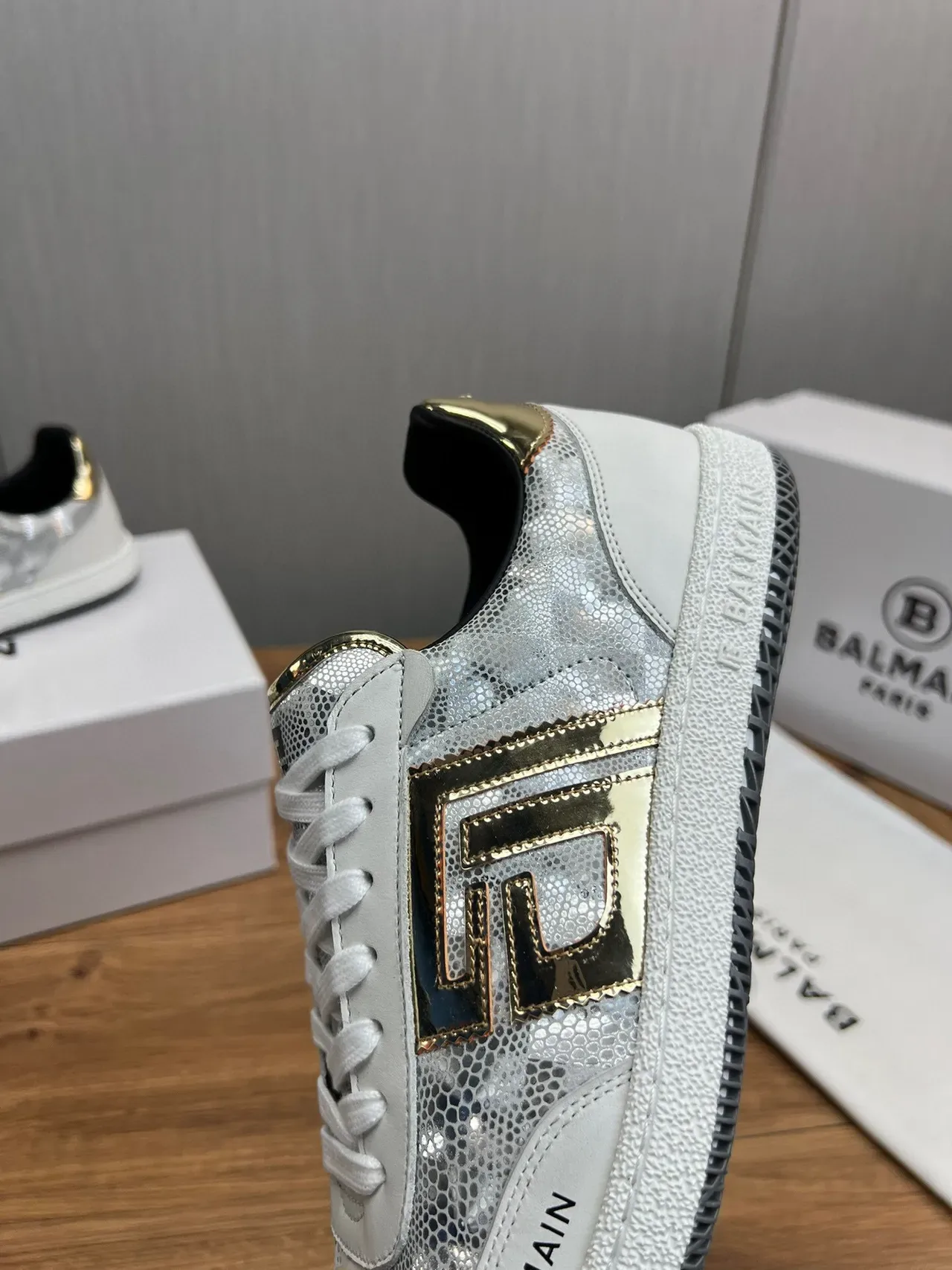 Balmain B-Court White Silver Gold Metallic Lifestyle Sneakers 8