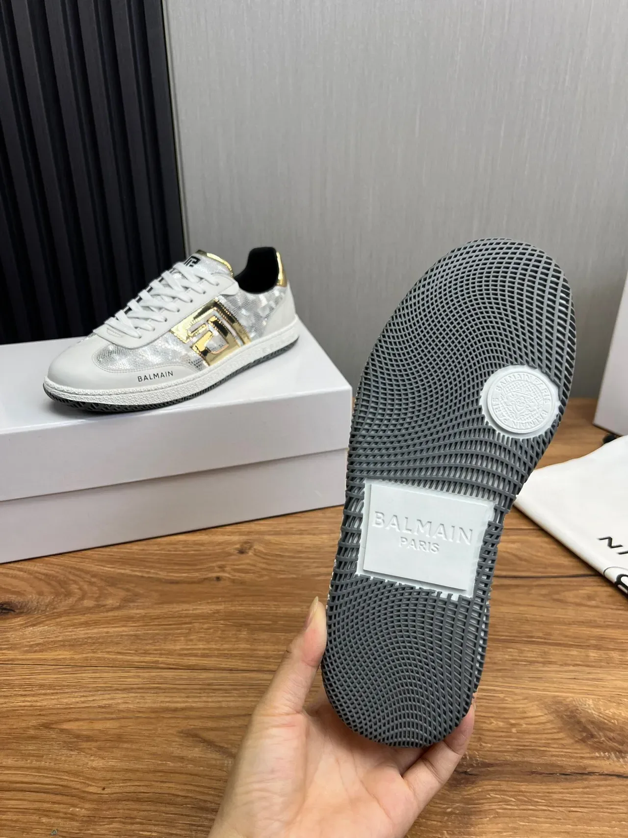 Balmain B-Court White Silver Gold Metallic Lifestyle Sneakers 9