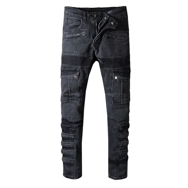 Balmain Black Cargo-Pocket Ribbed-Knit Paneling Jeans 3