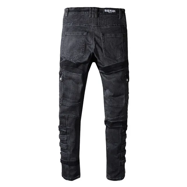 Balmain Black Cargo-Pocket Ribbed-Knit Paneling Jeans 12