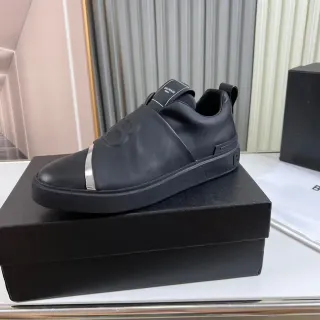 Balmain Black Silver Slip-On Leather Upper Lifestyle Sneakers