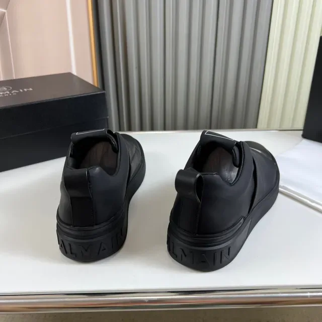 Balmain काला चांदी स्लिप-ऑन चमड़े की ऊपरी लाइफस्टाइल स्नीकर्स 4