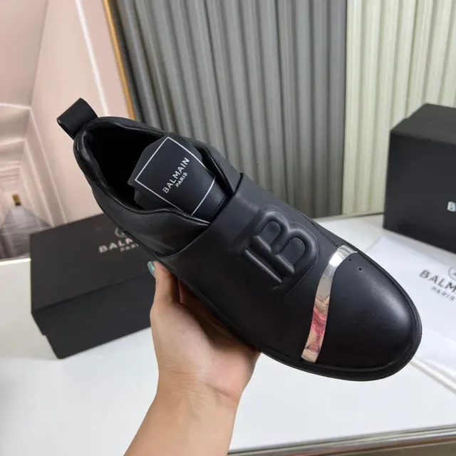 Balmain काला चांदी स्लिप-ऑन चमड़े की ऊपरी लाइफस्टाइल स्नीकर्स 5