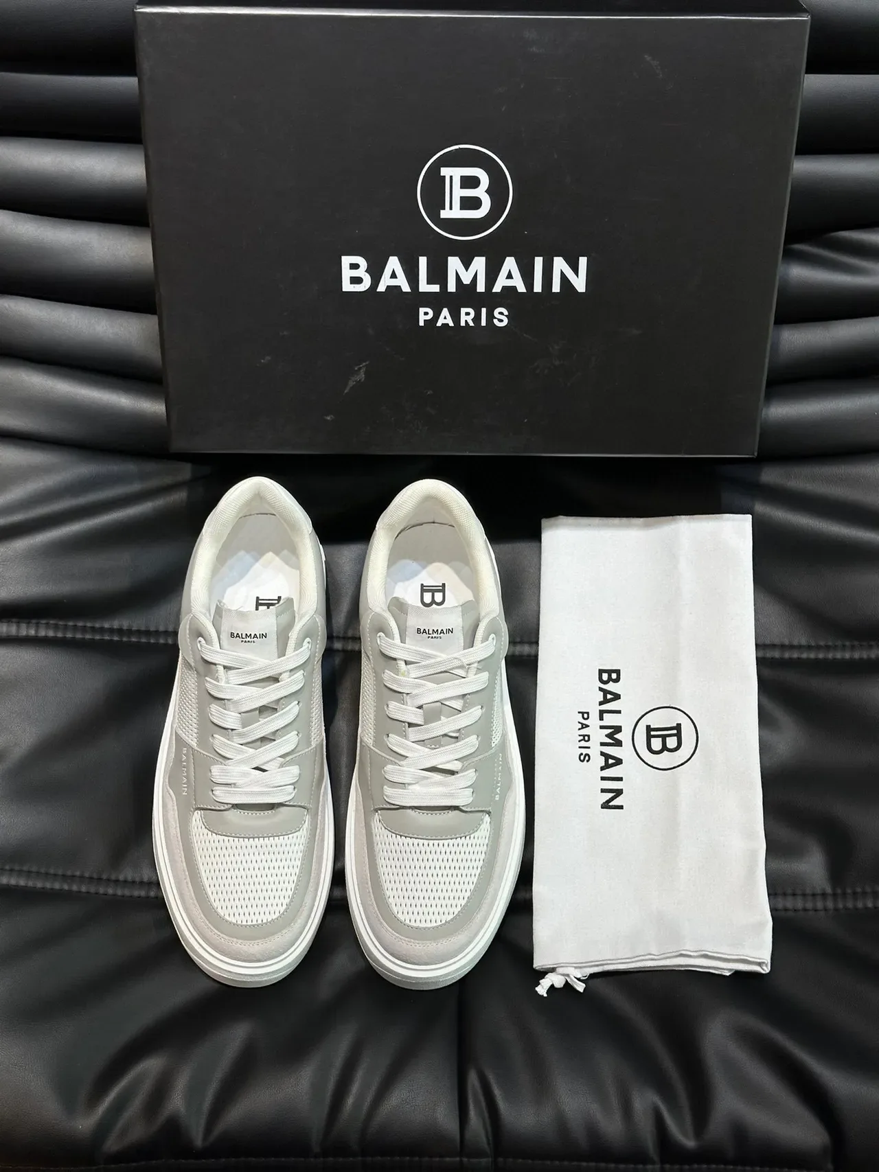 Balmain Gris Blanco Capas Cuero Y Malla Superior Tacón Plataforma Esculpido Calzado Lifestyle 4