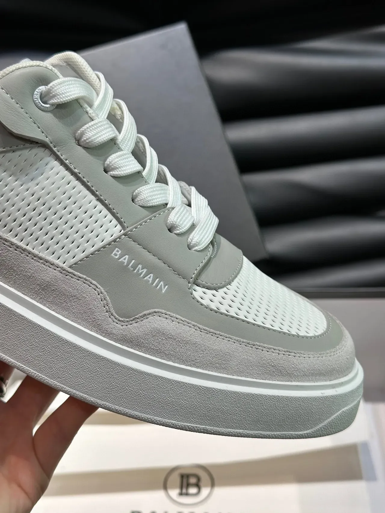 Balmain Gris Blanco Capas Cuero Y Malla Superior Tacón Plataforma Esculpido Calzado Lifestyle 7
