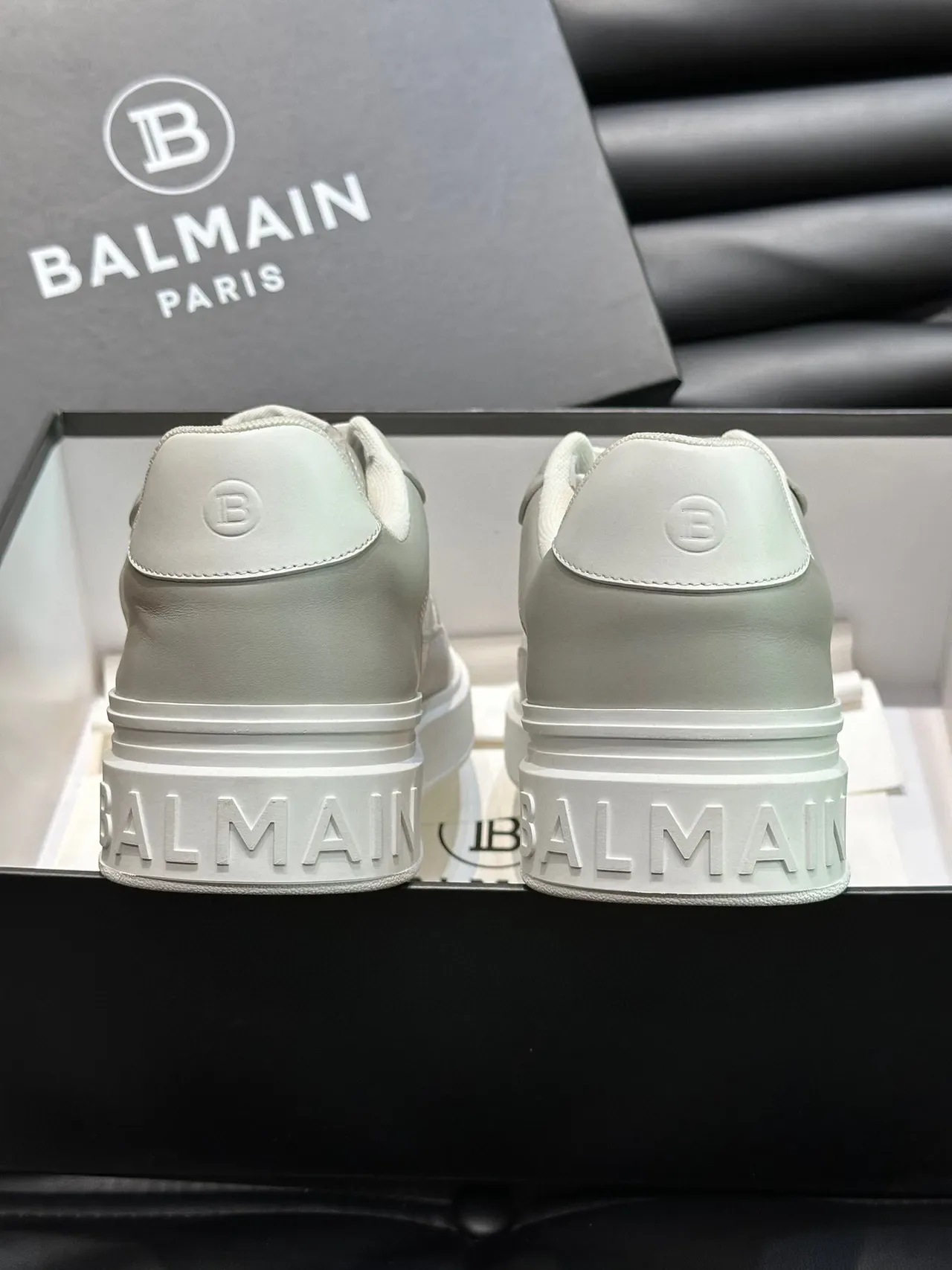 Balmain Gris Blanco Capas Cuero Y Malla Superior Tacón Plataforma Esculpido Calzado Lifestyle 8