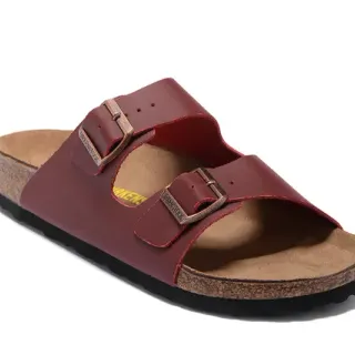 Birkenstock Arizona बर्गंडी चमड़ा कासुअल सैंडल्स