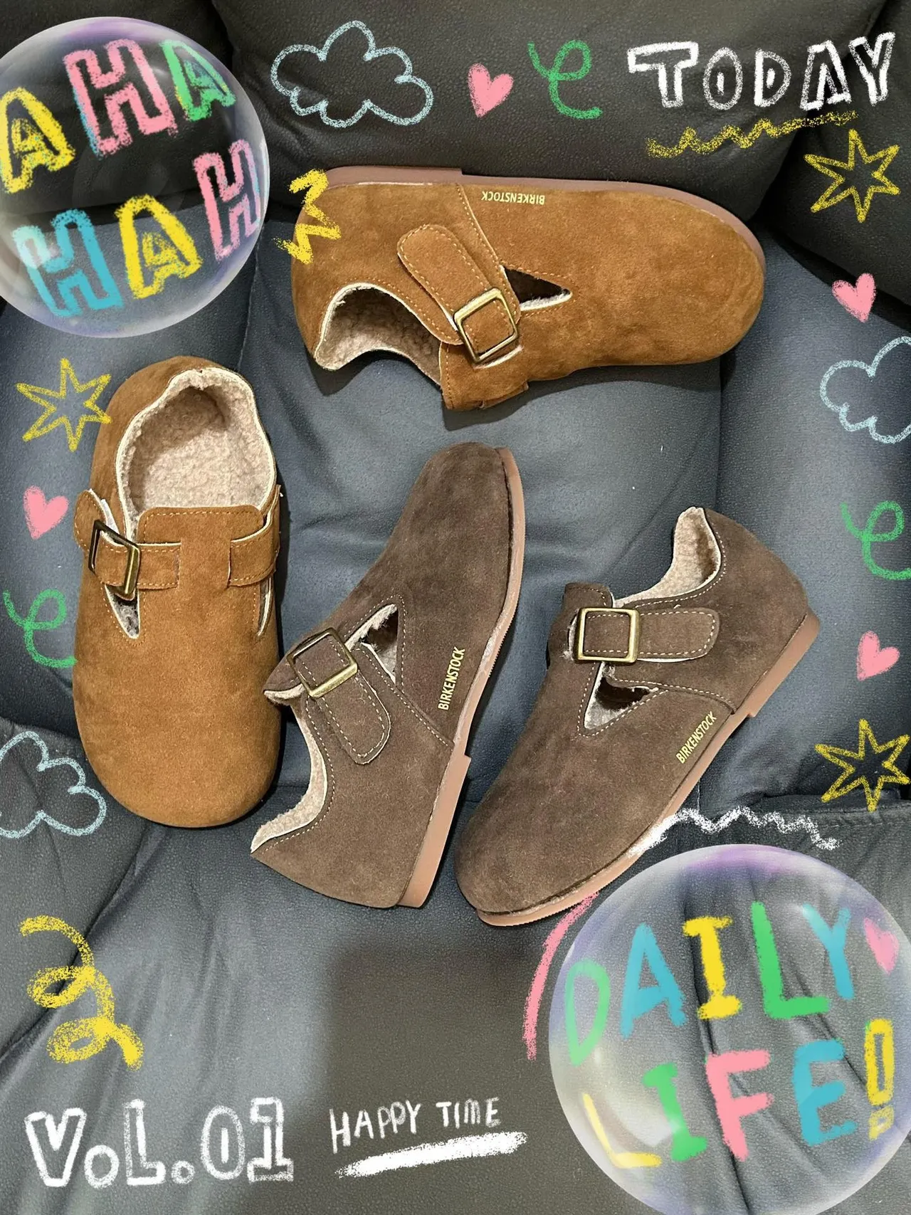 Birkenstock Boston বাচ্চাদের সুয়েড শিয়ারলিং-লাইন্ড লোফার্স 3