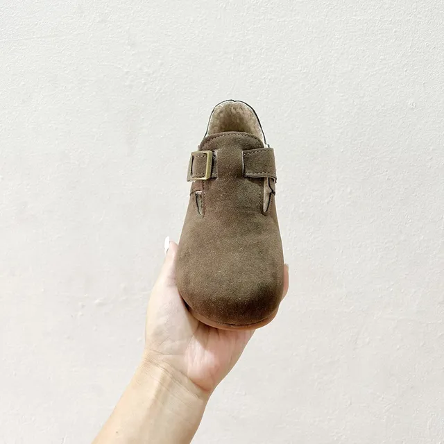 Birkenstock Boston বাচ্চাদের সুয়েড শিয়ারলিং-লাইন্ড লোফার্স 15