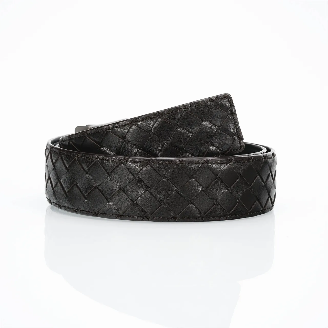 Bottega Veneta Cassette Intrecciato Cinturón de cuero negro 3