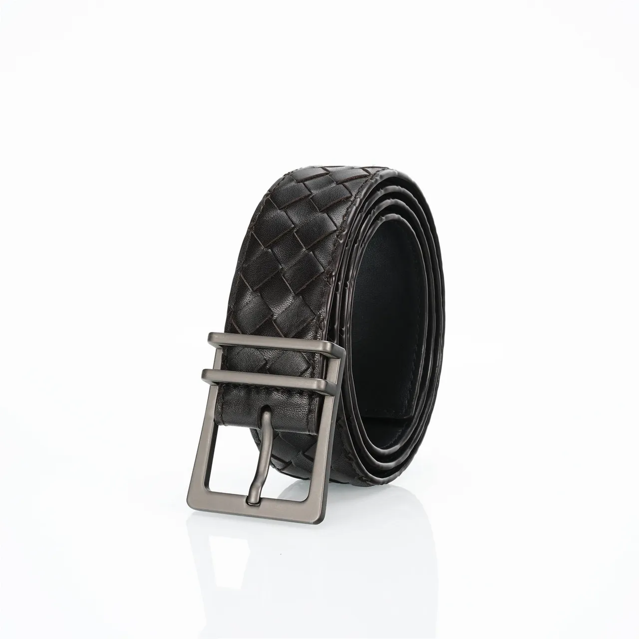 Bottega Veneta Cassette Intrecciato Cinturón de cuero negro 7