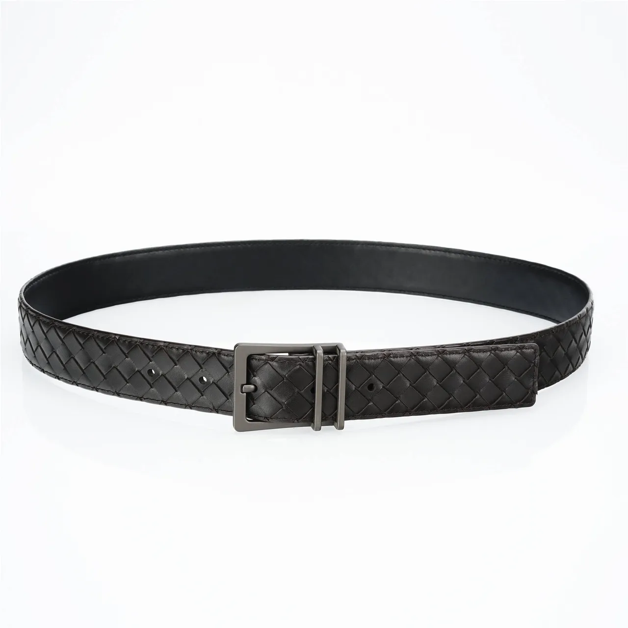 Bottega Veneta Cassette Intrecciato Cinturón de cuero negro 9