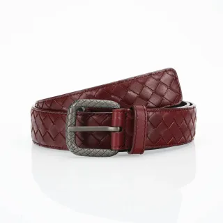 Bottega Veneta Cassette Intrecciato Burgundy Leather Belt