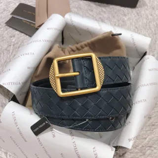 Bottega Veneta Cassette Intrecciato Navy Blue Leather Belt