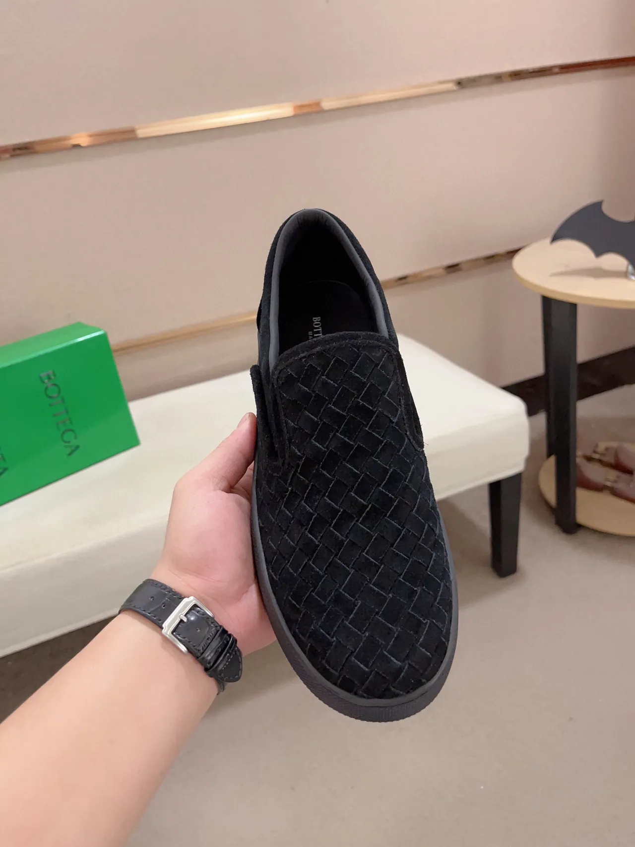 Bottega Veneta Cassette Loafer Black Woven Suede Slip-On Loafer 2