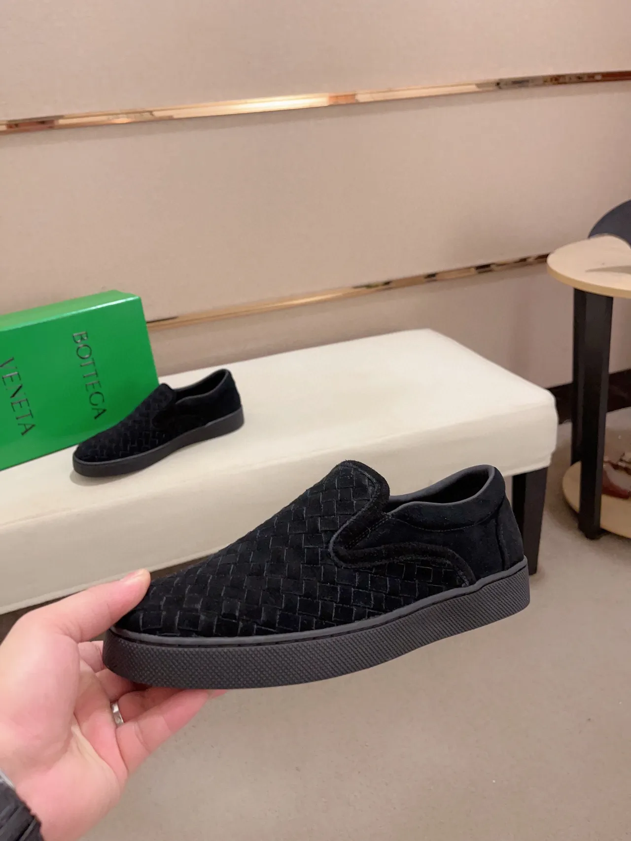 Bottega Veneta Cassette Loafer Black Woven Suede Slip-On Loafer 3