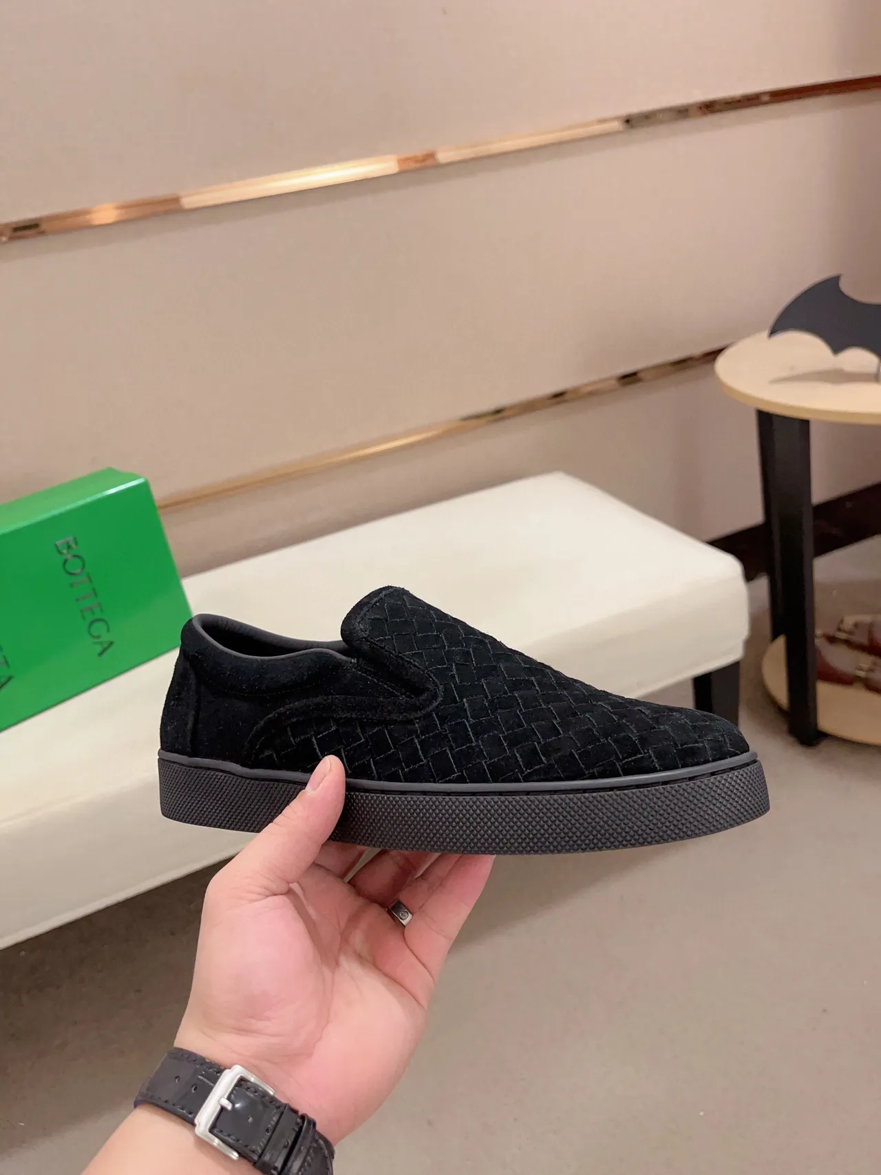 Bottega Veneta Cassette Loafer Black Woven Suede Slip-On Loafer 4