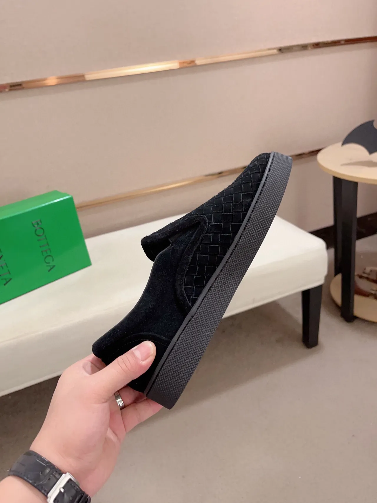Bottega Veneta Cassette Loafer Black Woven Suede Slip-On Loafer 5