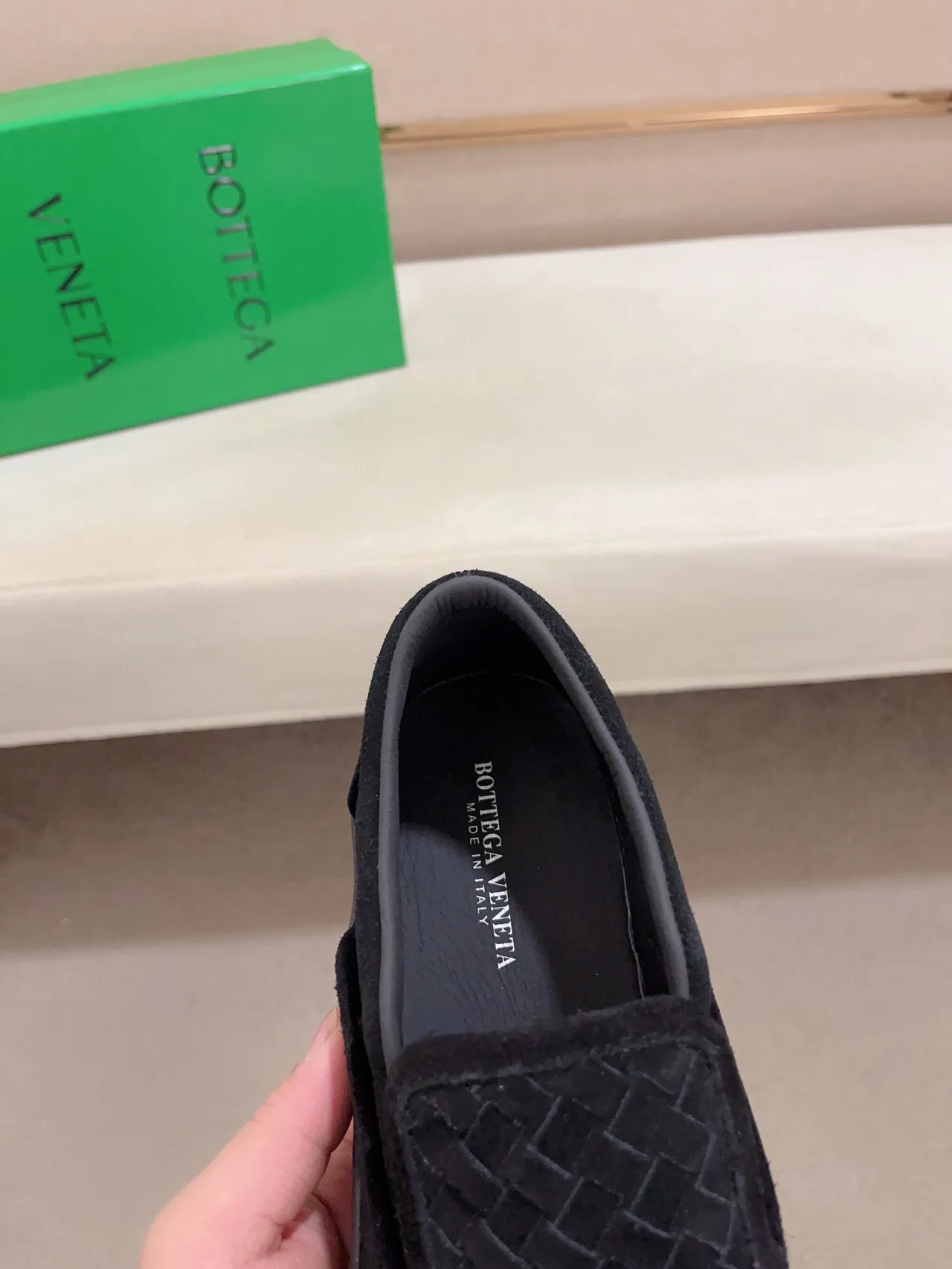 Bottega Veneta Cassette Loafer Black Woven Suede Slip-On Loafer 6