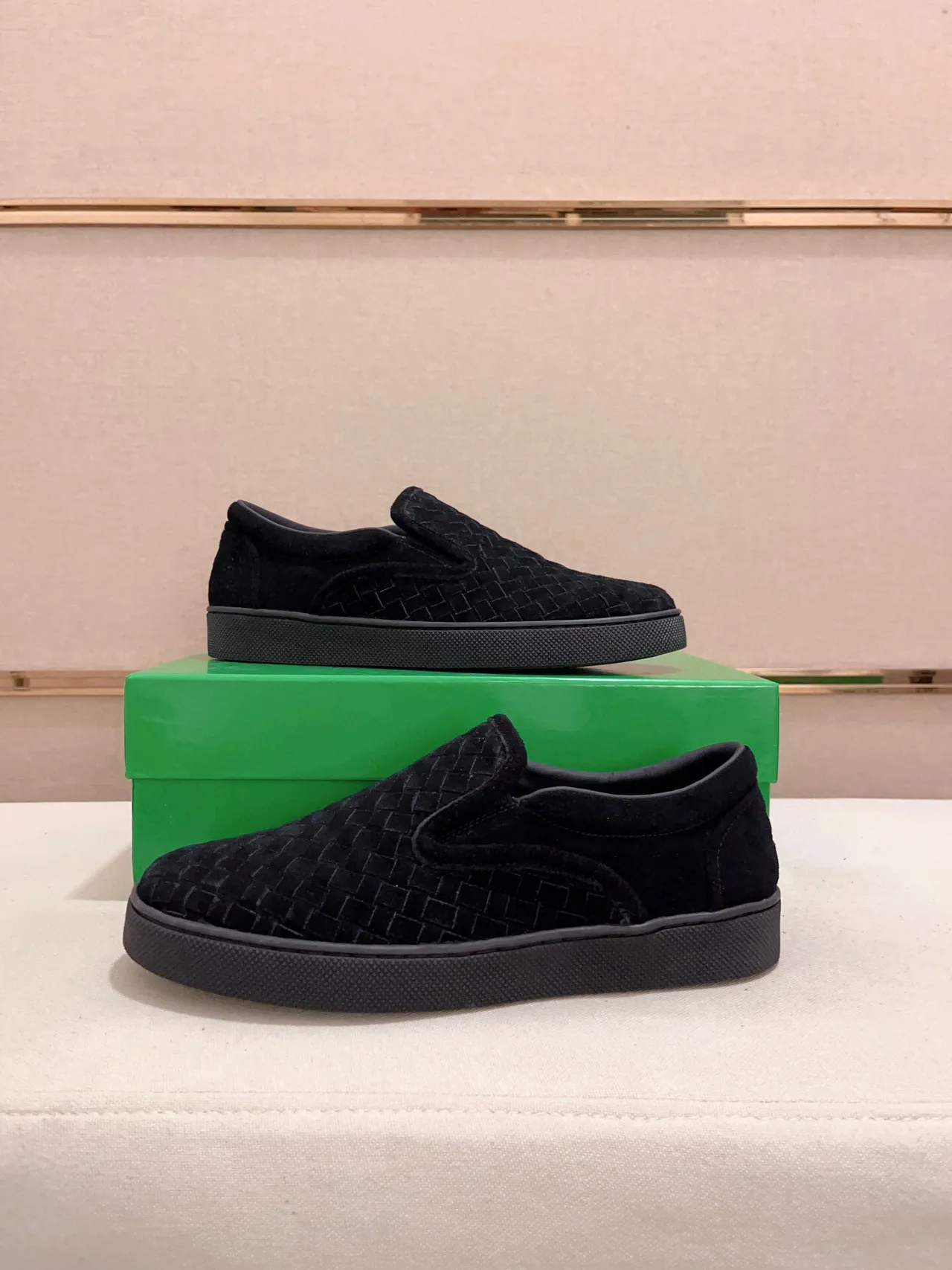 Bottega Veneta Cassette Loafer Black Woven Suede Slip-On Loafer 7
