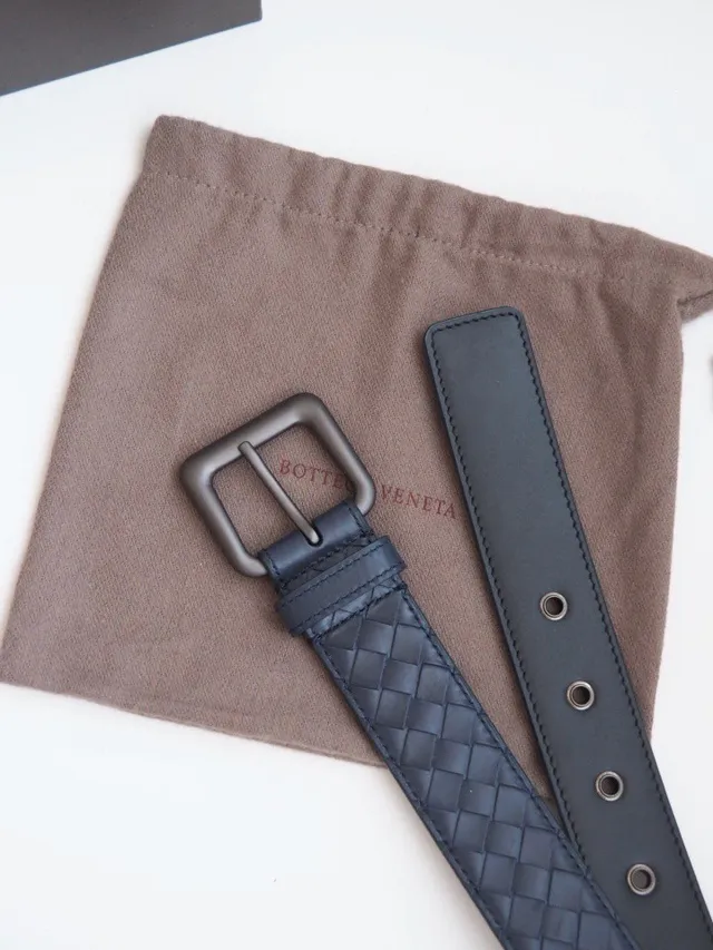 Bottega Veneta Intrecciato 海军灰 编织 哑光 刷金属 扣 皮带 5