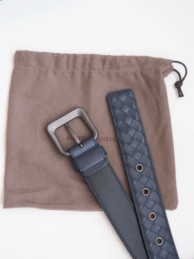 Bottega Veneta Intrecciato 海军灰 编织 哑光 刷金属 扣 皮带 6