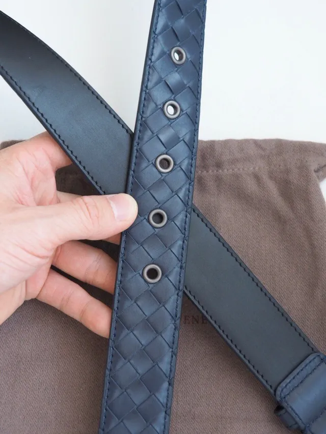 Bottega Veneta Intrecciato 海军灰 编织 哑光 刷金属 扣 皮带 8