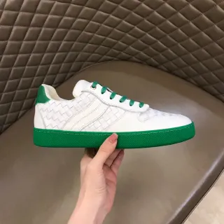 Bottega Veneta White Green Woven Leather Low-Top Lifestyle Sneakers