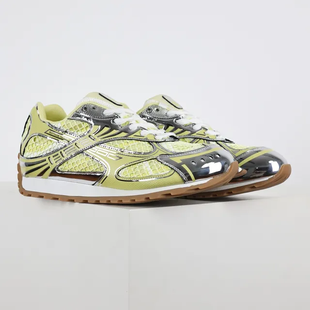 Bottega Veneta Yellow Silver Mesh Upper Chrome Metallic Overlays Lifestyle Sneakers 3