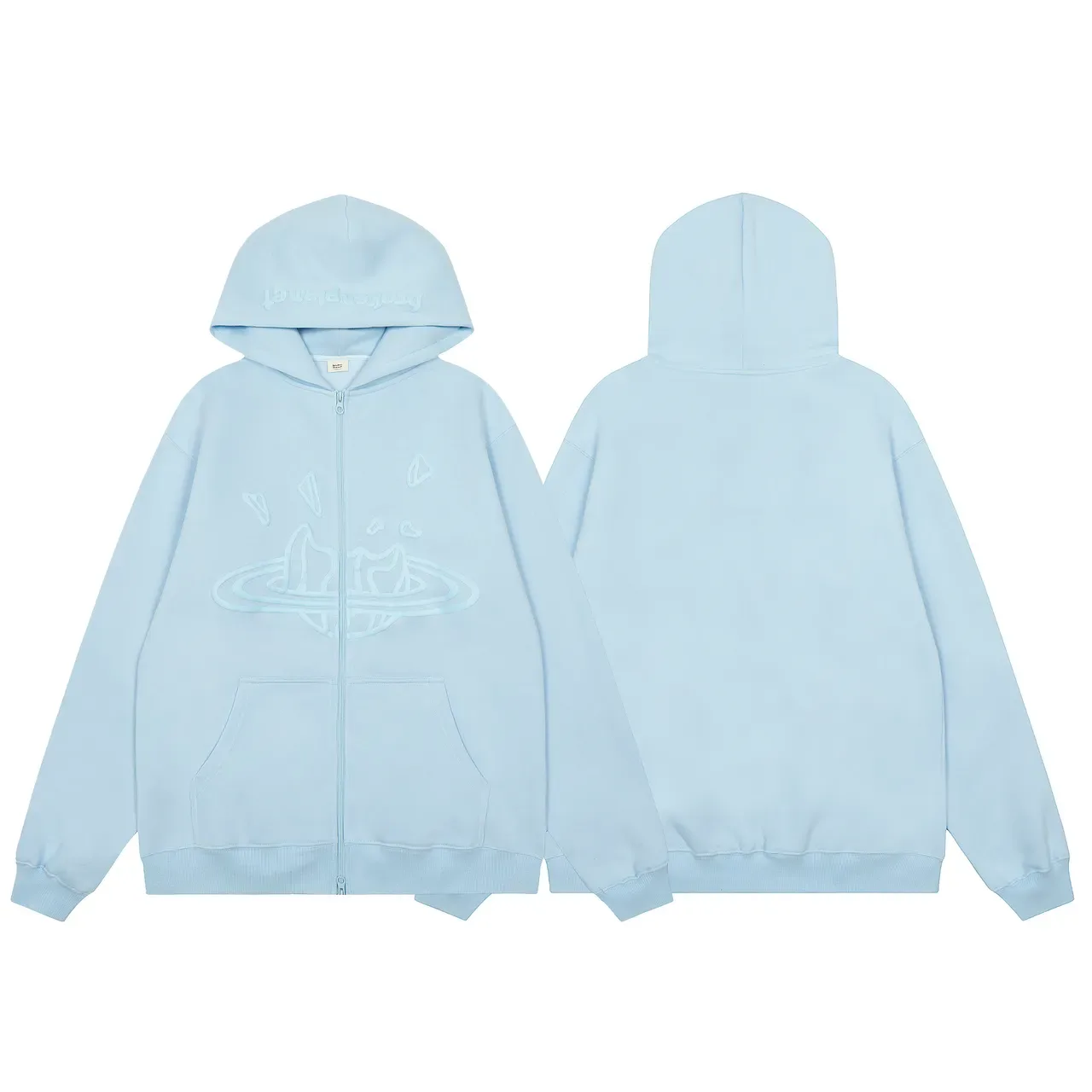 Broken Planet Oversized Light Blue Zip-Front Hoodie and Wide-Leg Sweatpants Tracksuit 5