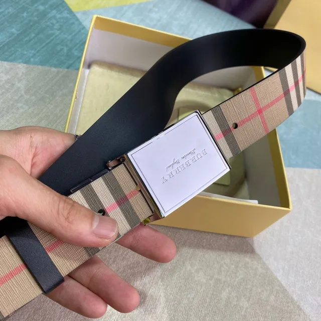 Burberry বেইজ বাদামি হাউস চেক চকচকে আয়তাকার বকল ক্যানভাস বেল্ট 3