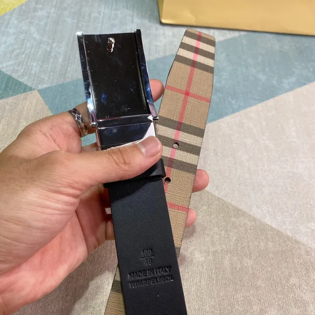 Burberry বেইজ বাদামি হাউস চেক চকচকে আয়তাকার বকল ক্যানভাস বেল্ট 5