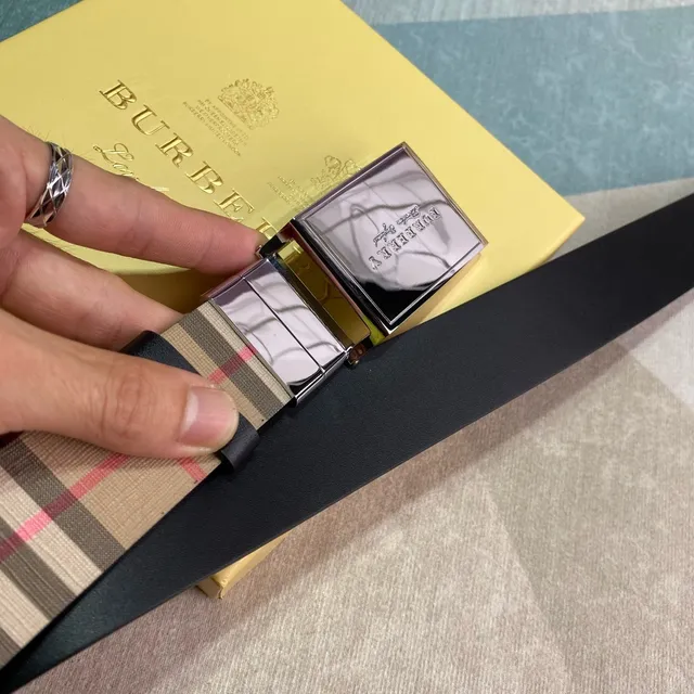 Burberry বেইজ বাদামি হাউস চেক চকচকে আয়তাকার বকল ক্যানভাস বেল্ট 6