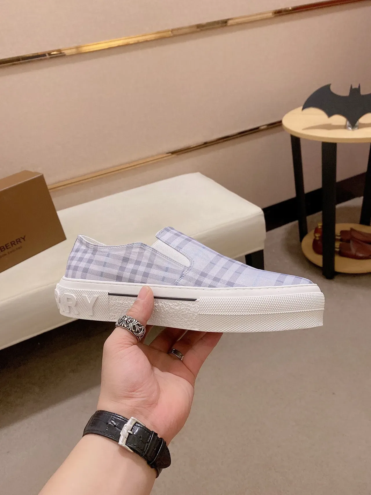 بوربيري أحذية رياضية للأسلوب الحياتي أزرق أبيض سولة منصة slip-on 7