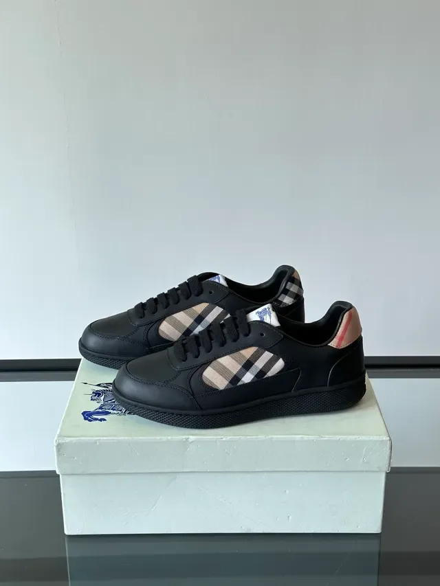 Burberry Check-Panel Leather Low-Top Sneakers 4
