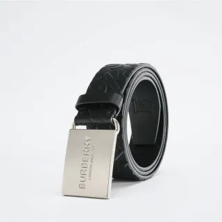 Burberry Embossed Monogram Black Leather Belt
