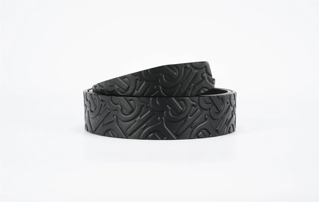Burberry Embossed Monogram Black Leather Belt 2