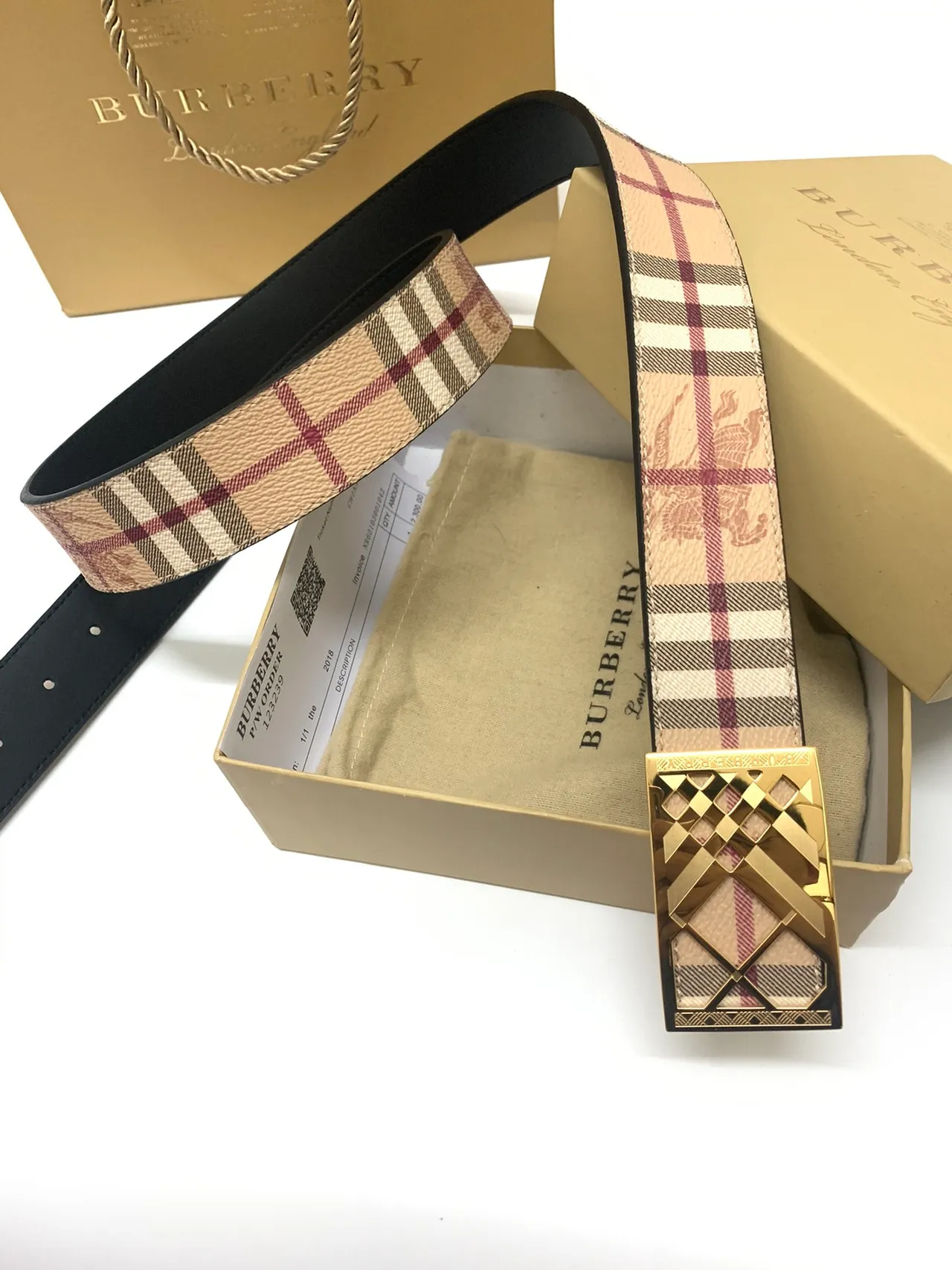 Burberry Knight Check Pattern Leather Belt 8