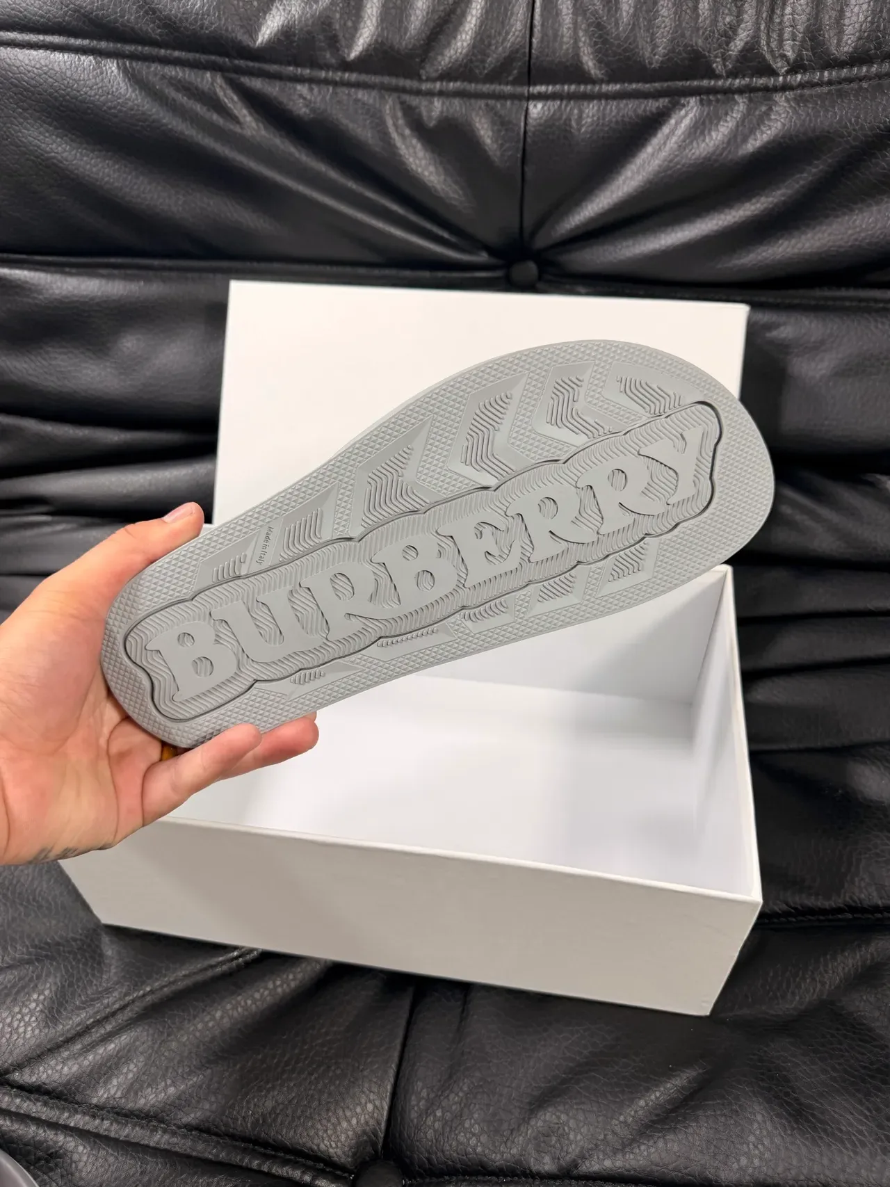 Burberry Knight Slide Gray Embroidered Equestrian Motif Slippers 2