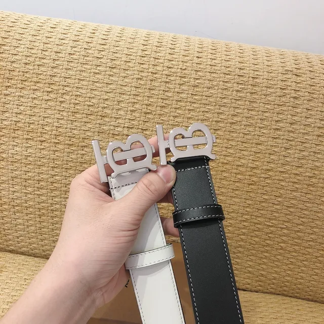 Burberry Monogram Belt White Black Buckle Smooth Leather Belt 3
