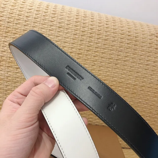 Burberry Monogram Belt White Black Buckle Smooth Leather Belt 4