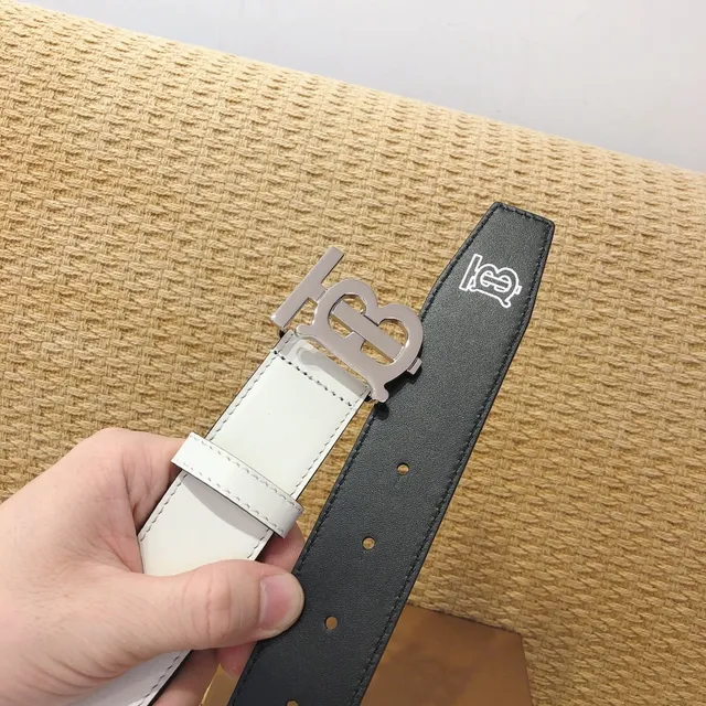 Burberry Monogram Belt White Black Buckle Smooth Leather Belt 5