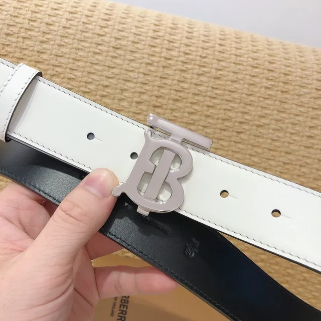Burberry Monogram Belt White Black Buckle Smooth Leather Belt 6