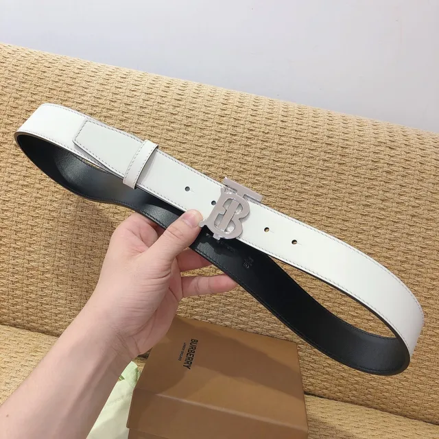 Burberry Monogram Belt White Black Buckle Smooth Leather Belt 8