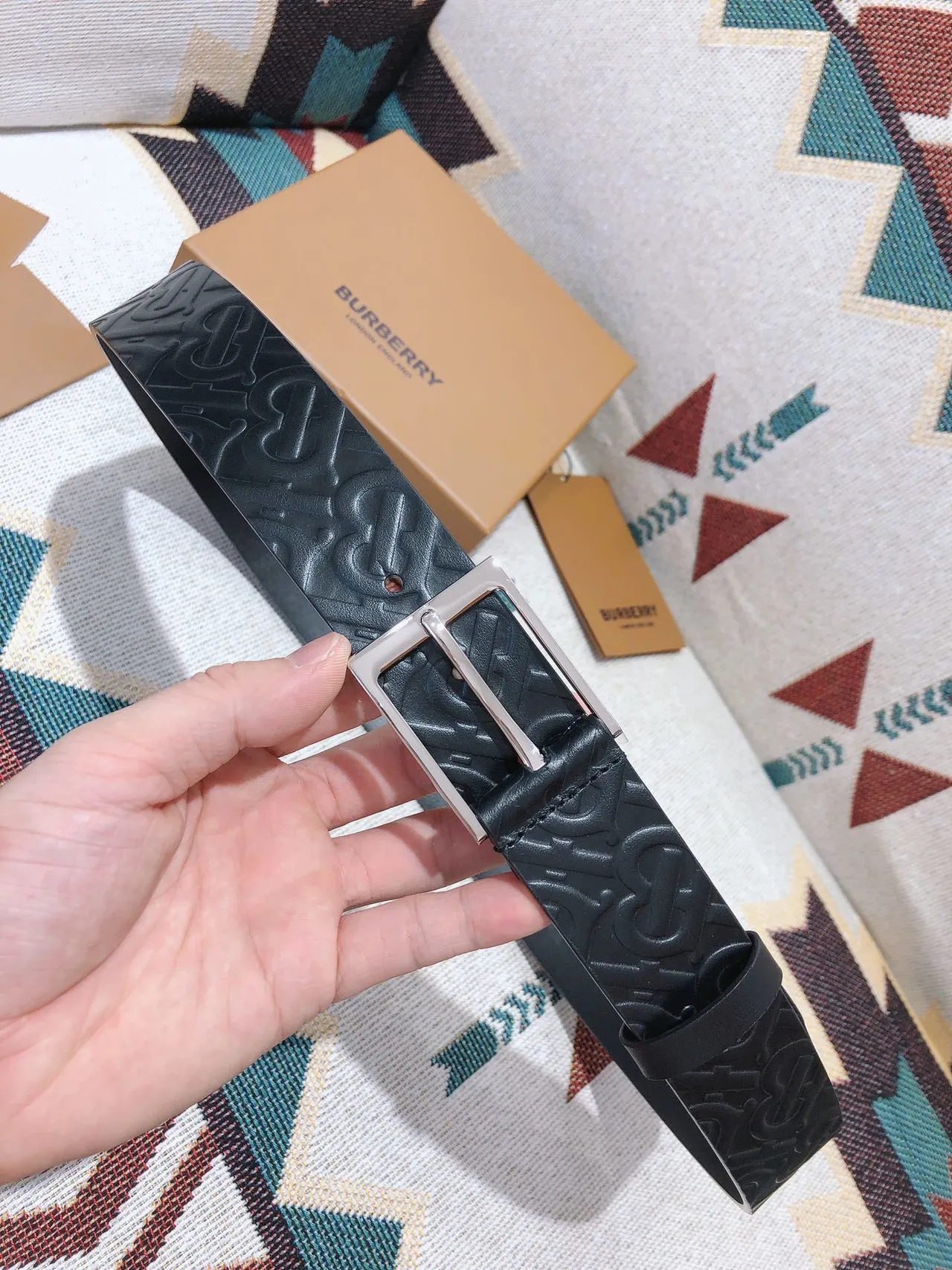 Burberry Monogram Embossed Black Leather Belt 8